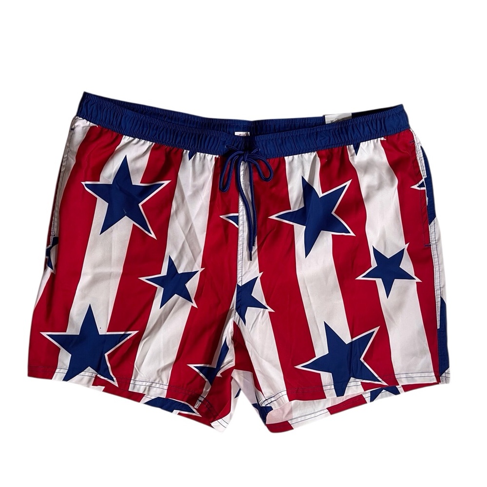 Patriotic Red White & Blue stars & Stripes swim trunks/board shorts men’s 2X NWT